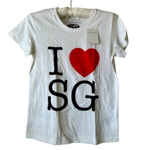 T-shirt White Short Sleeve I Heart SG Singapore Giordano NWT NEW Medium